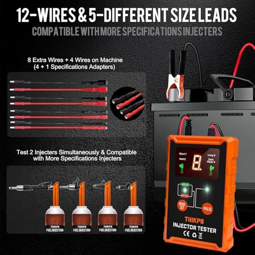 THIKPO Universal Fuel Injector Tester and Cleaner Tool Kit, DIY Cleaning Tool Kit with 8 Size Cleaning Adapters, 8 Pulse Modes, 4 Wires Dual Channel for 2 Fuel Injectors Simultaneously Test, 12V/5V Output - Image 3