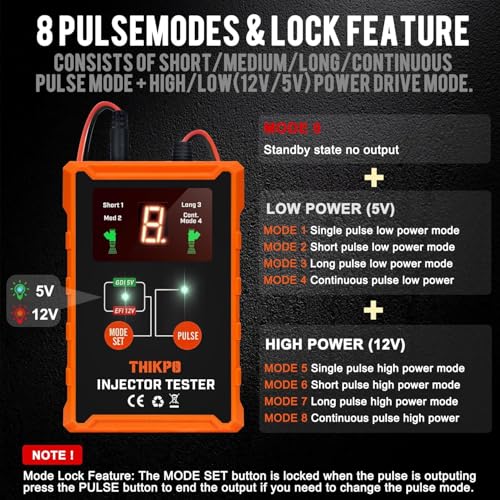 THIKPO Universal Fuel Injector Tester and Cleaner Tool Kit, DIY Cleaning Tool Kit with 8 Size Cleaning Adapters, 8 Pulse Modes, 4 Wires Dual Channel for 2 Fuel Injectors Simultaneously Test, 12V/5V Output - Image 5
