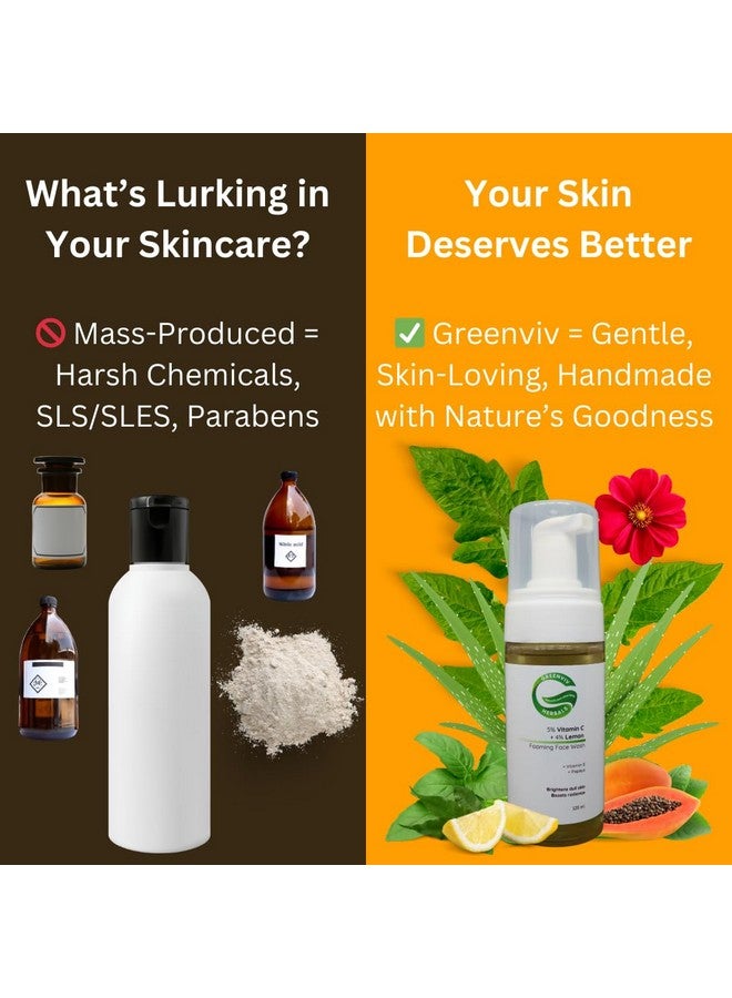 Greenviv 5% Vitamin C + 4% Lemon Skin-Brightening Foaming Face Wash | Brightens, Energizes & Reduces Dark Spots for a Radiant Glow | 125ml - Image 3