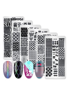DANNEASY DANNEASY 6Pcs Nail Plate Stamping Set 1Nail Stamper 1Scraper 1Storage Bag Geometry Stripe Butterfly Design Nail Template Image Plate Manicure Stamp Kit 
