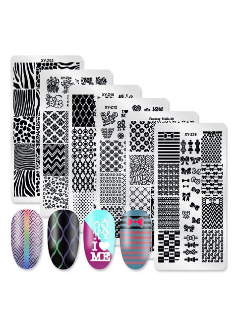DANNEASY 6Pcs Nail Plate Stamping Set 1Nail Stamper 1Scraper 1Storage Bag Geometry Stripe Butterfly Design Nail Template Image Plate Manicure Stamp Kit