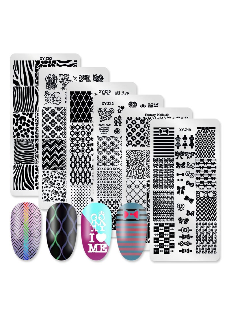 DANNEASY - DANNEASY 6Pcs Nail Plate Stamping Set 1Nail Stamper 1Scraper 1Storage Bag Geometry Stripe Butterfly Design Nail Template Image Plate Manicure Stamp Kit - Image 1