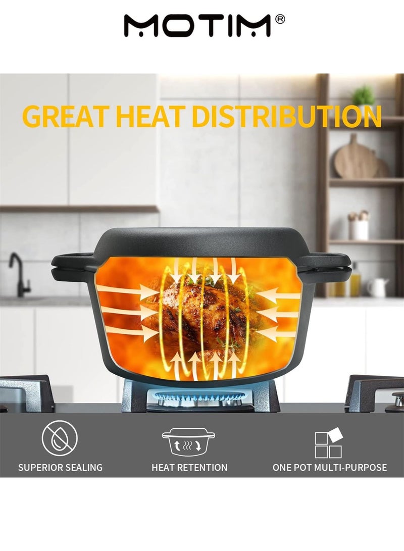 موتيم 2 في 1 26 سم فرن هولندي من الحديد الزهر محنك مسبقا مع مقابض مزدوجة داخلي في الهواء الطلق للخبز والخبز والخبز وشواء التخييم - Image 4