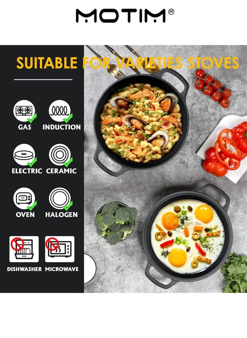 موتيم 2 في 1 26 سم فرن هولندي من الحديد الزهر محنك مسبقا مع مقابض مزدوجة داخلي في الهواء الطلق للخبز والخبز والخبز وشواء التخييم - Image 3