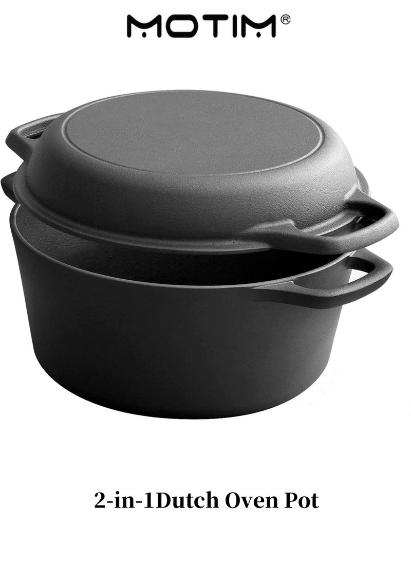 موتيم 2 في 1 26 سم فرن هولندي من الحديد الزهر محنك مسبقا مع مقابض مزدوجة داخلي في الهواء الطلق للخبز والخبز والخبز وشواء التخييم - Image 1