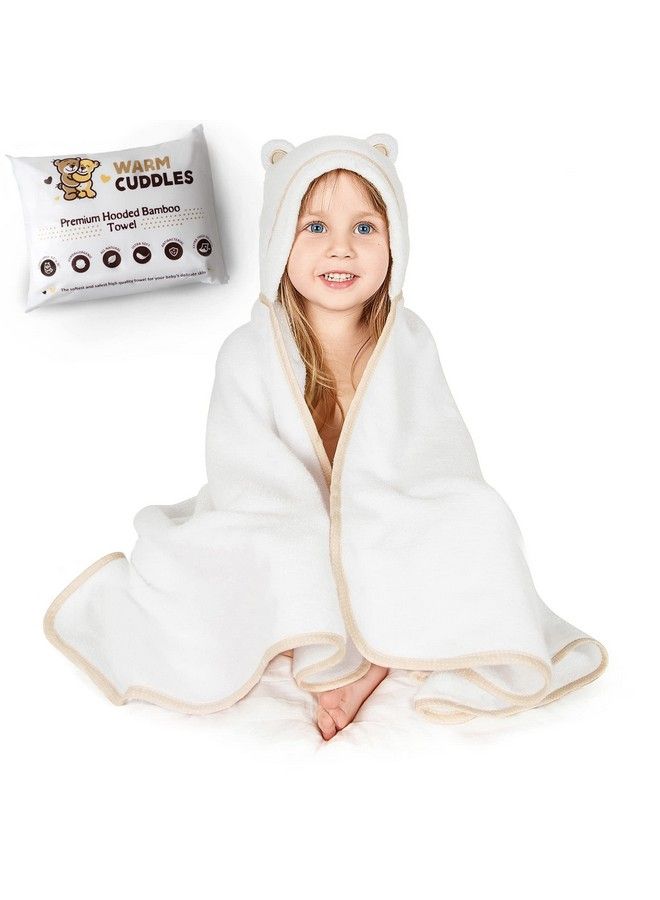 Warm Cuddles Premium Toddler Towel With Hood ; Organic Bamboo Toddler Hooded Bath Towel ; Large Hooded Towel For Toddler Newborn Infant Boy Girl ; Newborn Towel (White)  - Image 1