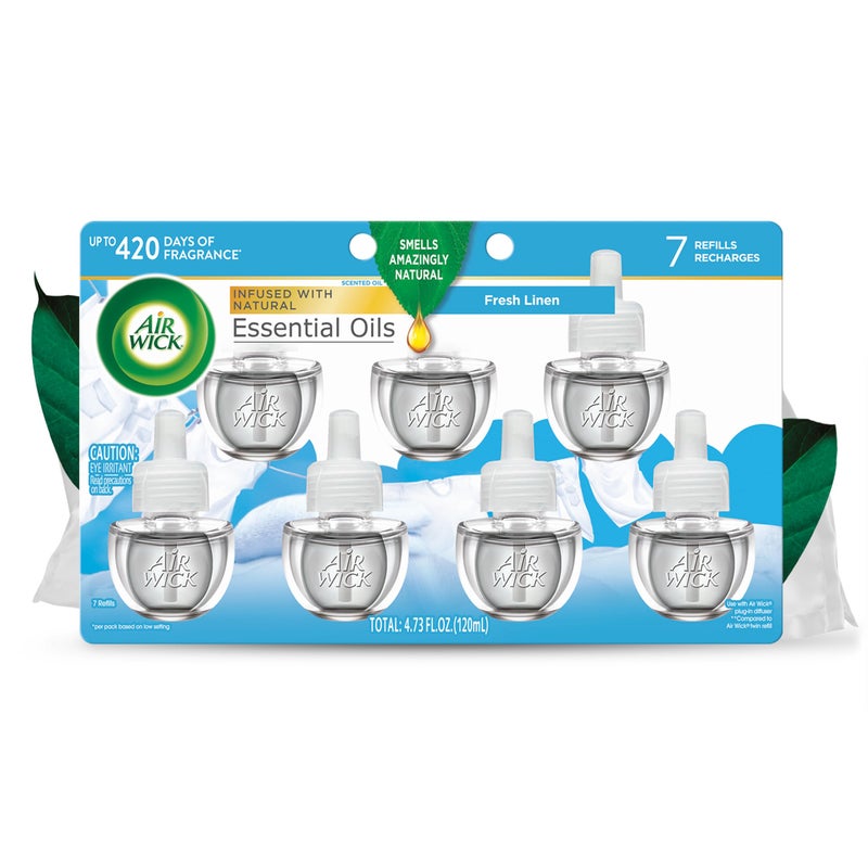 Air Wick عبوة إعادة تعبئة زيت معطر هواء Air Wick، 7 قطع، رائحة الكتان النظيف، معطر هواء، زيوت أساسية - Image 1