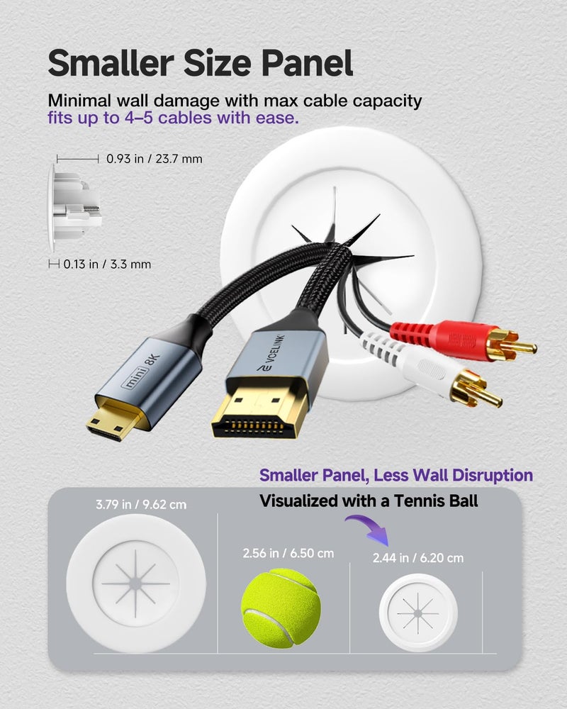 VCELINK in-Wall Cable Management Kit, 2.44" (62 mm) Mini Wall Cord Hider for TV/Coaxial/HDMI/Speaker Cords, Includes 2 Pass Throughs, Locking Brackets and Hole Saw Drill Attachment - Image 3