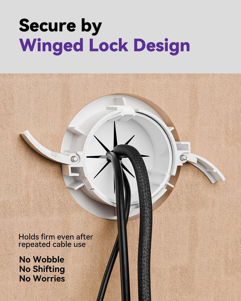 VCELINK in-Wall Cable Management Kit, 2.44" (62 mm) Mini Wall Cord Hider for TV/Coaxial/HDMI/Speaker Cords, Includes 2 Pass Throughs, Locking Brackets and Hole Saw Drill Attachment - Image 5