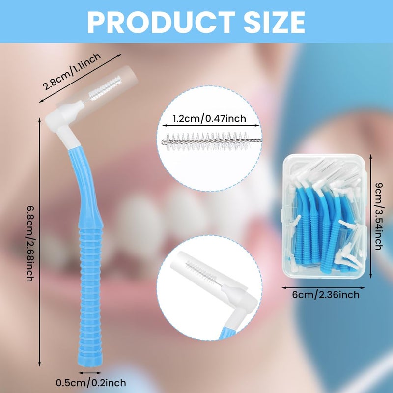 ZIBUYU® Angled Reusable Braces Dental Brush Flosser Interdental Toothpick Brush 25PCS Pack (15 Brushes + 10 Replacement Heads, 0.9mm Blue) for Braces, Implants, Crowns, Gaps & Oral Cleaning - Image 2