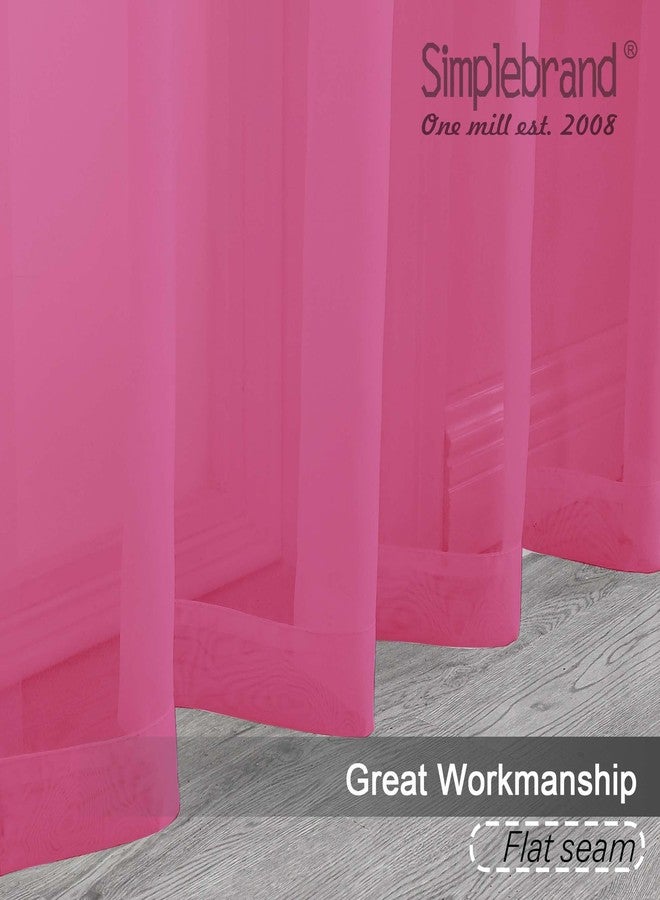 Simplebrand Hot Pink Sheer Curtains 84 Inches Long, Light Filtering Rod Pocket Solid Color Window Sheer Curtain Panels, Elegant Curtains & Drapes for Living Room, Bedroom 2 Panels 42" W x 84" L - Image 2