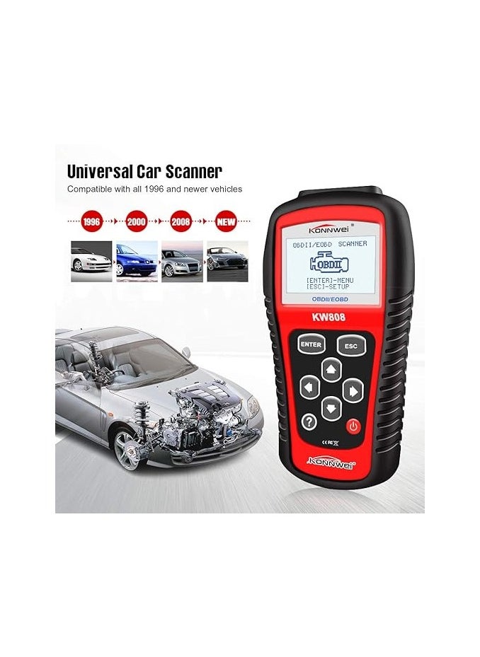 Konnwei KONNWEI KW808 Auto OBDII Code Reader - 2.8" Large Screen OBD2 Scanner with Full Diagnostic Scan Tool Functions , Check Engine Light Fault Code Analyzer for All 1996 and Newer Cars with OBD Protocol  - Image 1