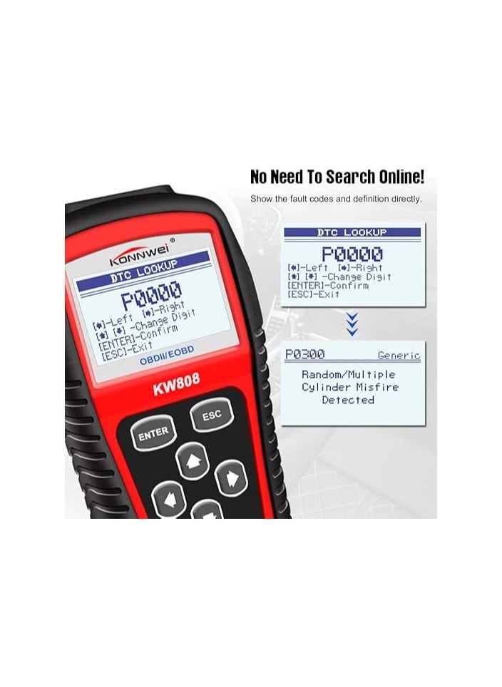 Konnwei KONNWEI KW808 Auto OBDII Code Reader - 2.8" Large Screen OBD2 Scanner with Full Diagnostic Scan Tool Functions , Check Engine Light Fault Code Analyzer for All 1996 and Newer Cars with OBD Protocol  - Image 3