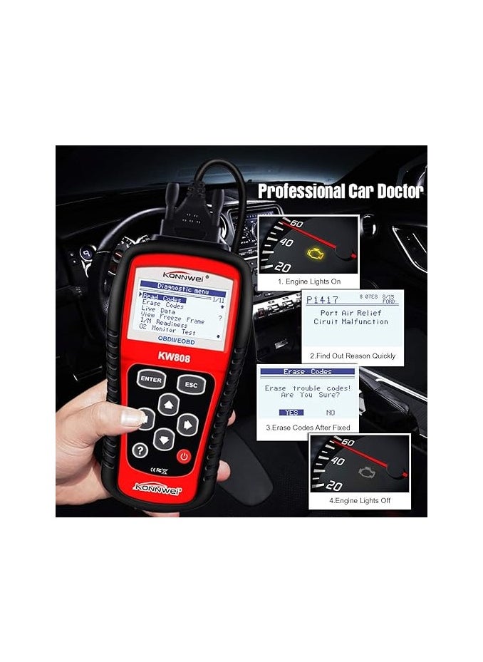 Konnwei KONNWEI KW808 Auto OBDII Code Reader - 2.8" Large Screen OBD2 Scanner with Full Diagnostic Scan Tool Functions , Check Engine Light Fault Code Analyzer for All 1996 and Newer Cars with OBD Protocol  - Image 5