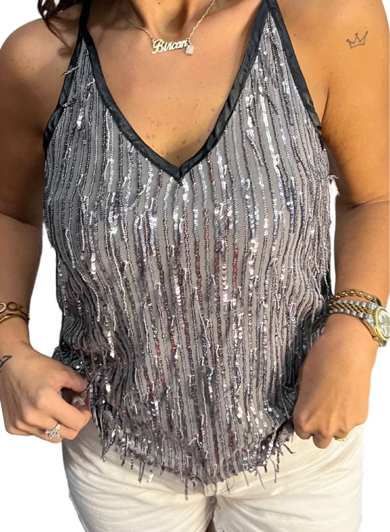 VENTIUP Sequin Blouse Silver  - Image 1