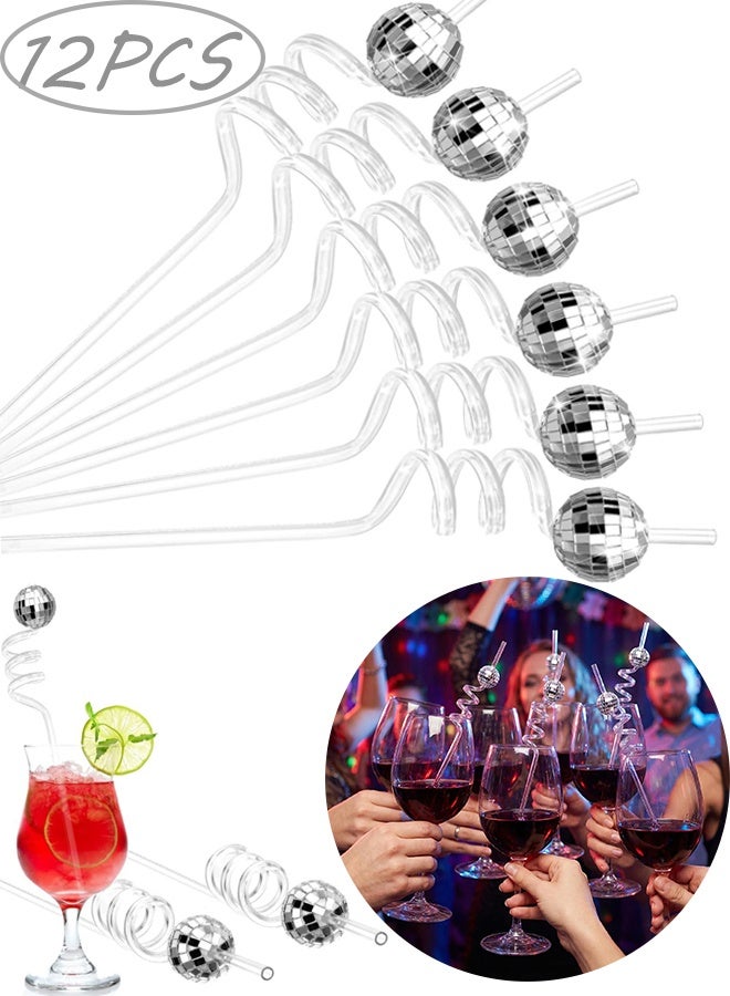 14 Pcs Disco Ball Decorative Paper Straws,Glitter Mirror Facet Party Drinking Straws,Reusable Cocktail Stir Sticks for Bachelorette Bridal Shower Girls Night Birthday Bar Restaurant Drink Decor - Image 1