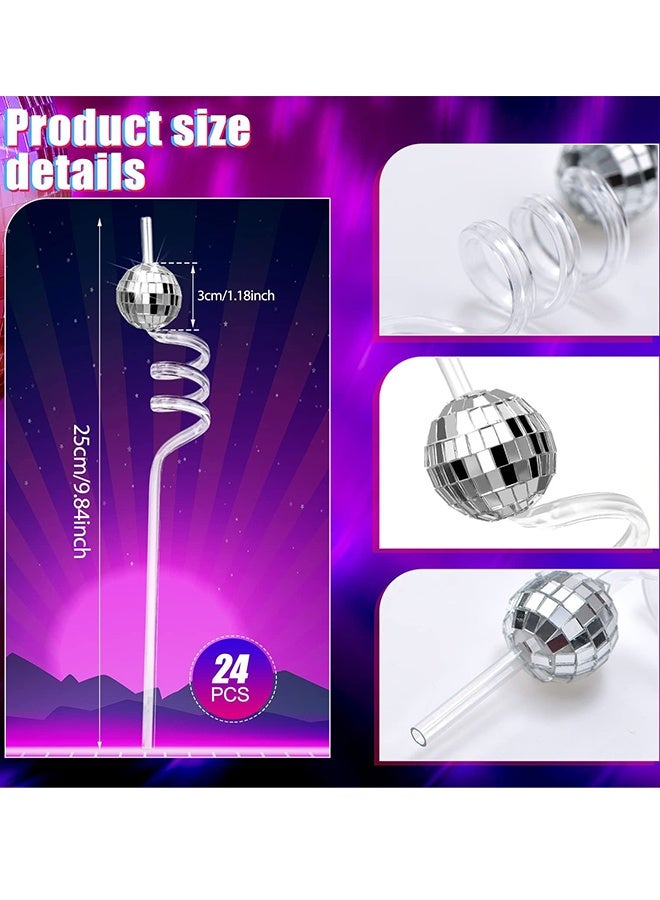 14 Pcs Disco Ball Decorative Paper Straws,Glitter Mirror Facet Party Drinking Straws,Reusable Cocktail Stir Sticks for Bachelorette Bridal Shower Girls Night Birthday Bar Restaurant Drink Decor - Image 2