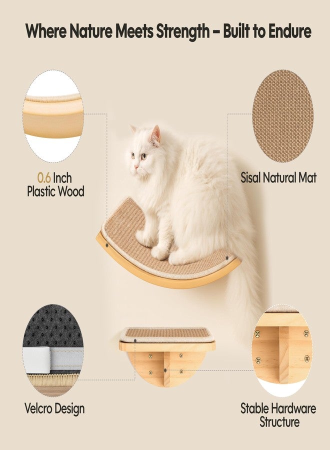 PELUOMOZ Cat Wall Shelves with Sisal Pads, 4-Piece Wooden Cats Furniture Set with Cat Window Perch, Flat Shelf & Sisal-Clad Steps for Climbing and Scratching - Image 3