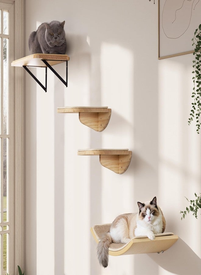 PELUOMOZ Cat Wall Shelves with Sisal Pads, 4-Piece Wooden Cats Furniture Set with Cat Window Perch, Flat Shelf & Sisal-Clad Steps for Climbing and Scratching - Image 2