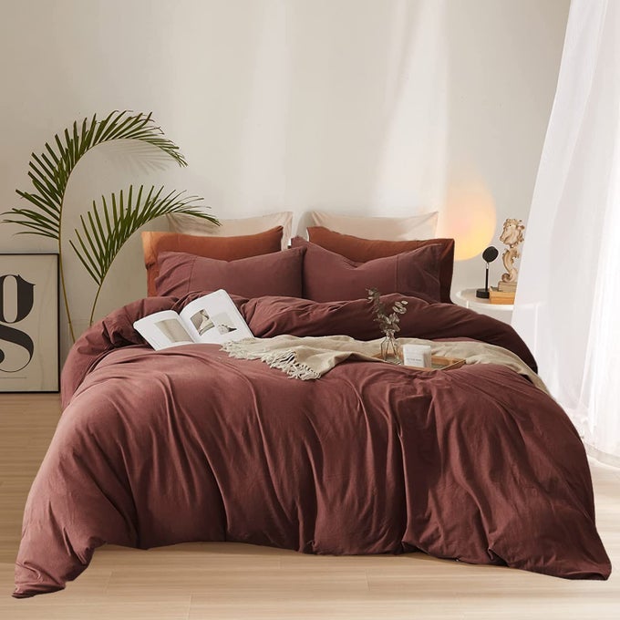 BRICK RED COMFORTER SET QUEEN SIZE DARK RED BEDDING WITH COTTON QUILTS BLANKETS