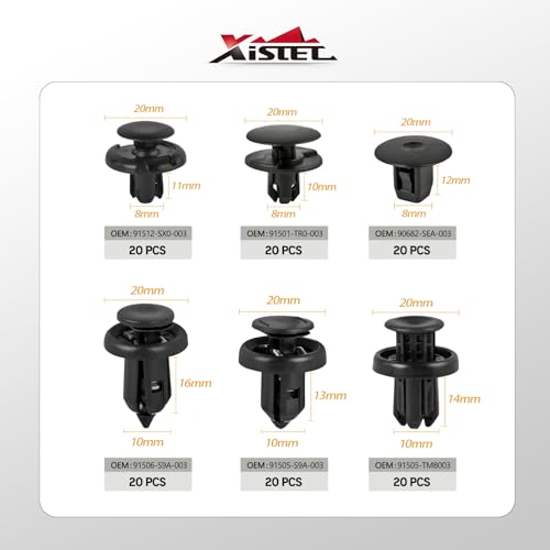 Xislet 6 in 1 Fender Liner Retainer Clips 90682-SEA-003, Front Bumper Fastener 91512-SX0-003, Push-Type Plastic Rivet 91505-S9A-003, Compatible with Honda Acura Accord Civic CR-V Fit Odyssey - 131PCS - Image 2