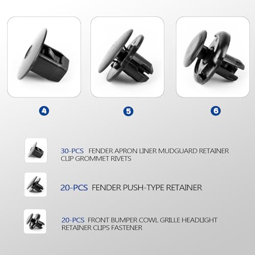Xislet 6 in 1 Fender Liner Retainer Clips 90682-SEA-003, Front Bumper Fastener 91512-SX0-003, Push-Type Plastic Rivet 91505-S9A-003, Compatible with Honda Acura Accord Civic CR-V Fit Odyssey - 131PCS - Image 4