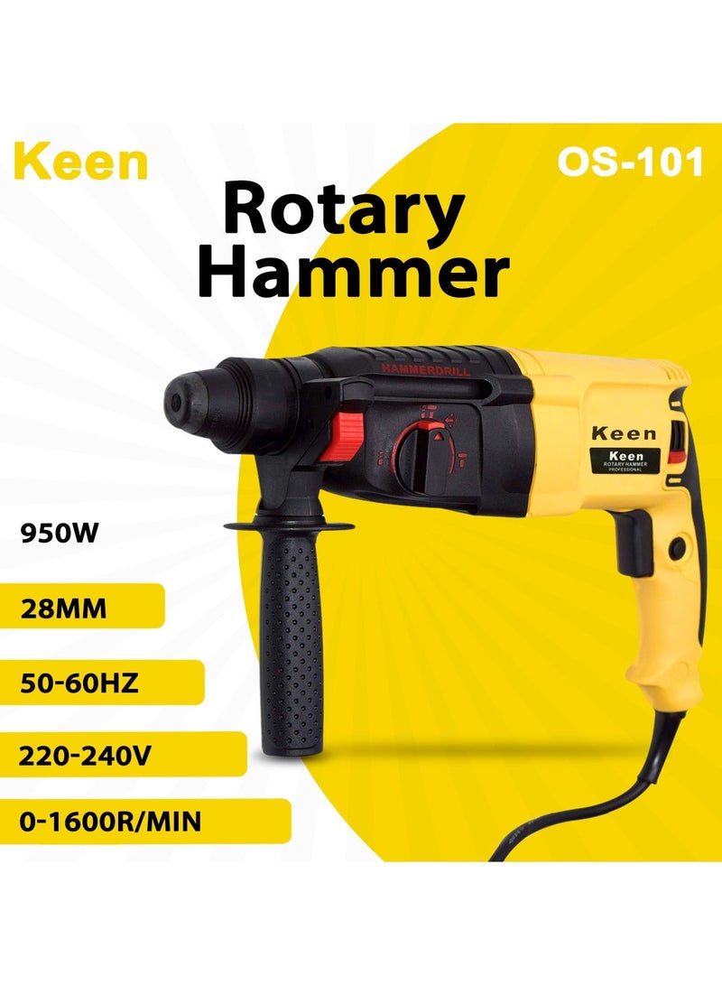 Keen Hammer Drill with 9 pcs accessories for Wall , Steel, Aluminium works, 950W 220-240V 50-60Hz 1600rpm 28 mm - OS-101 - Image 2