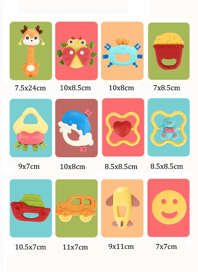 Aissiora 12PCS Baby Teethers Baby teething set Teether rattle toy Baby rattle toys Relieves your baby's teething discomfort Grip training Toys for early education for babies  - Image 2