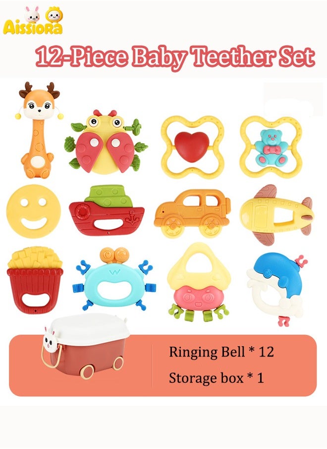 Aissiora 12PCS Baby Teethers Baby teething set Teether rattle toy Baby rattle toys Relieves your baby's teething discomfort Grip training Toys for early education for babies  - Image 1