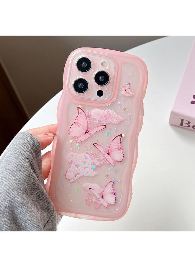 جراب هاتف هجين من مادة TPU بتصميم فراشة وايف ايدج لهاتف ايفون 13 برو (وردي)