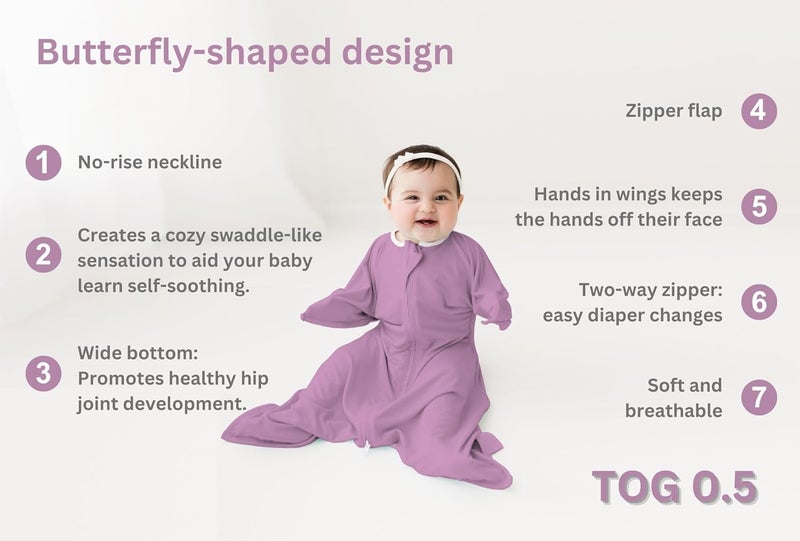 Bebon Transition Swaddle  Baby Wearable Blanket  Cozy Sleep Sack Wrap with 2Way Zipper  95 Bamboo Viscose 5 Spandex Lavender Bliss Small 48 Month - Image 3