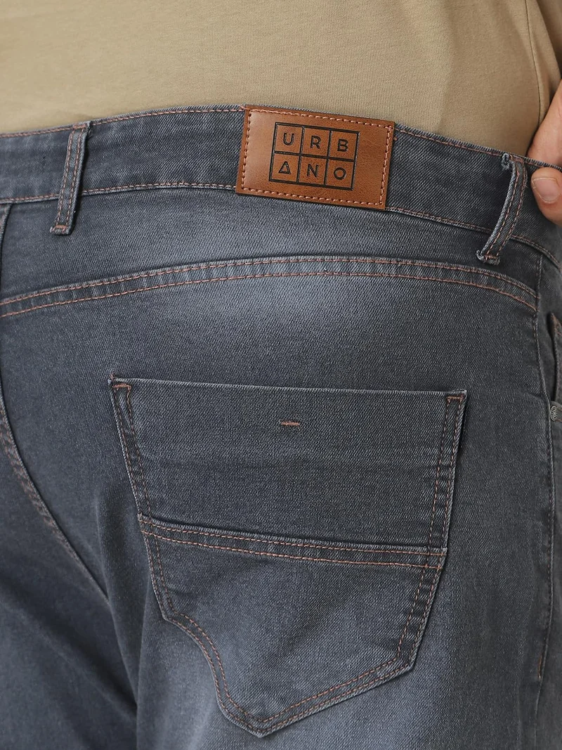 Urbano Fashion  Urbano Plus Men's Grey Regular Fit Washed Jeans Stretchable  | Best Price UAE