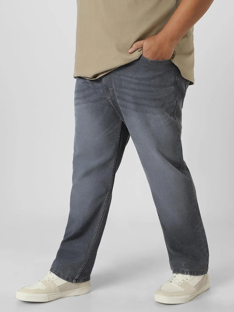 Urbano Fashion  Urbano Plus Men's Grey Regular Fit Washed Jeans Stretchable  | Best Price UAE