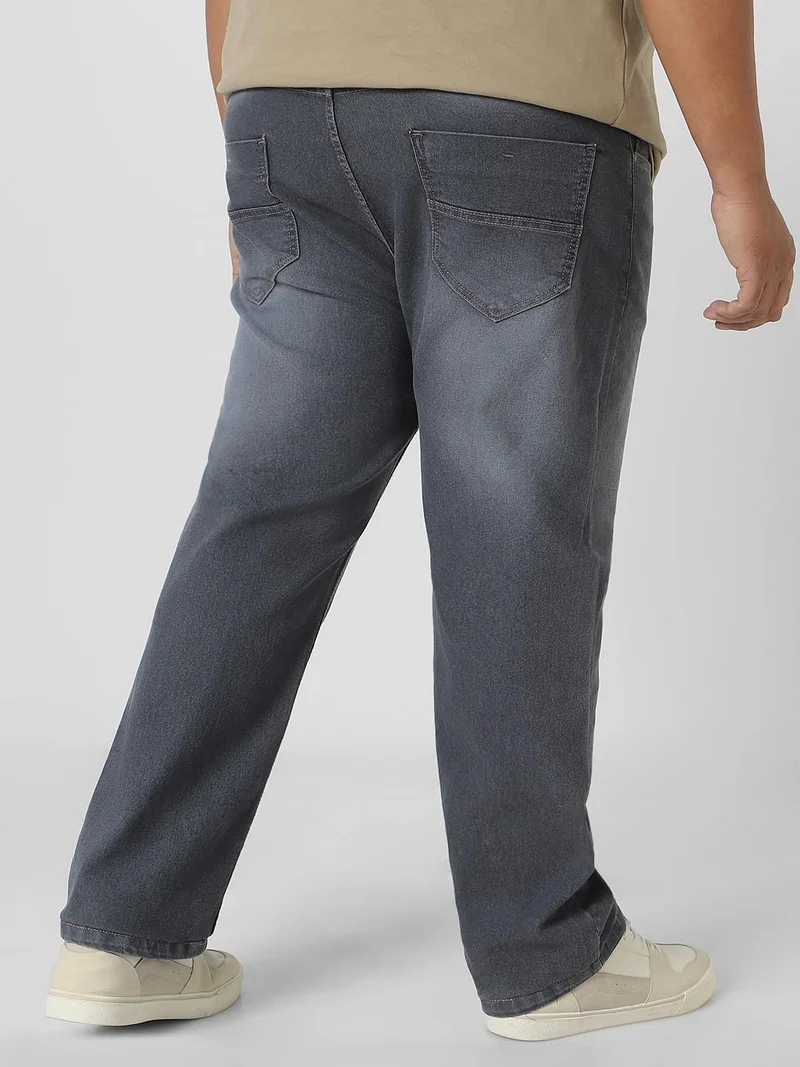 Urbano Fashion  Urbano Plus Men's Grey Regular Fit Washed Jeans Stretchable  | Best Price UAE