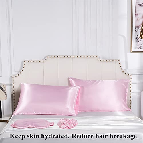 URLINENS Satin Pillowcase for Hair and Skin, Vegan Silk Pillowcase Set-2 Pink Satin Pillowcases, 1 Eye Mask, 1 Scrunchie-Luxury Sleep Set, Silky Standard Satin Pillow Cases with Envelope Closure - Image 3