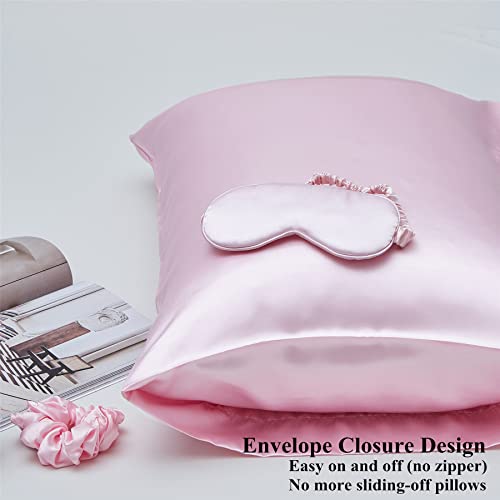URLINENS Satin Pillowcase for Hair and Skin, Vegan Silk Pillowcase Set-2 Pink Satin Pillowcases, 1 Eye Mask, 1 Scrunchie-Luxury Sleep Set, Silky Standard Satin Pillow Cases with Envelope Closure - Image 4