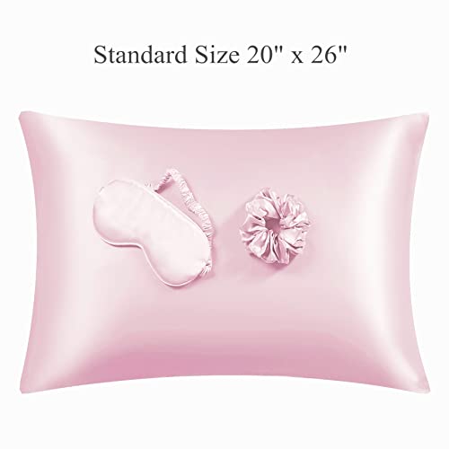 URLINENS Satin Pillowcase for Hair and Skin, Vegan Silk Pillowcase Set-2 Pink Satin Pillowcases, 1 Eye Mask, 1 Scrunchie-Luxury Sleep Set, Silky Standard Satin Pillow Cases with Envelope Closure - Image 2