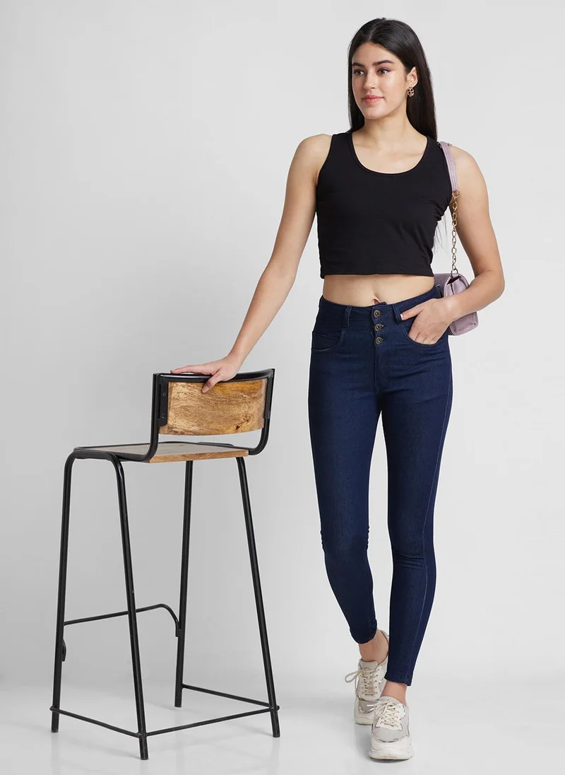 جلو باص جينز سكيني فيت نسائي بخصر مرتفع وقابل للتمدد من جلوبس