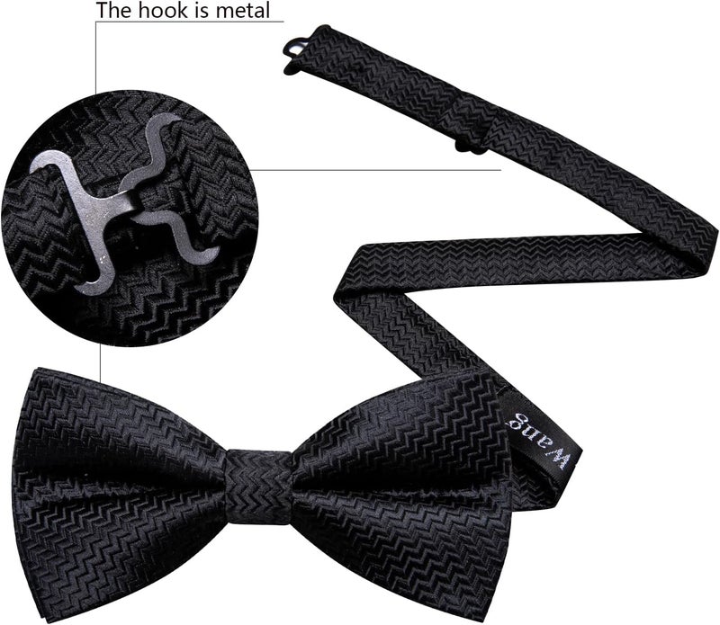 Barry.Wang Store Paisley Striped Bow Tie for Men Silk Pre-Tied Bowtie Pocket Square Cufflinks Set Formal Wedding Party Prom - Image 3