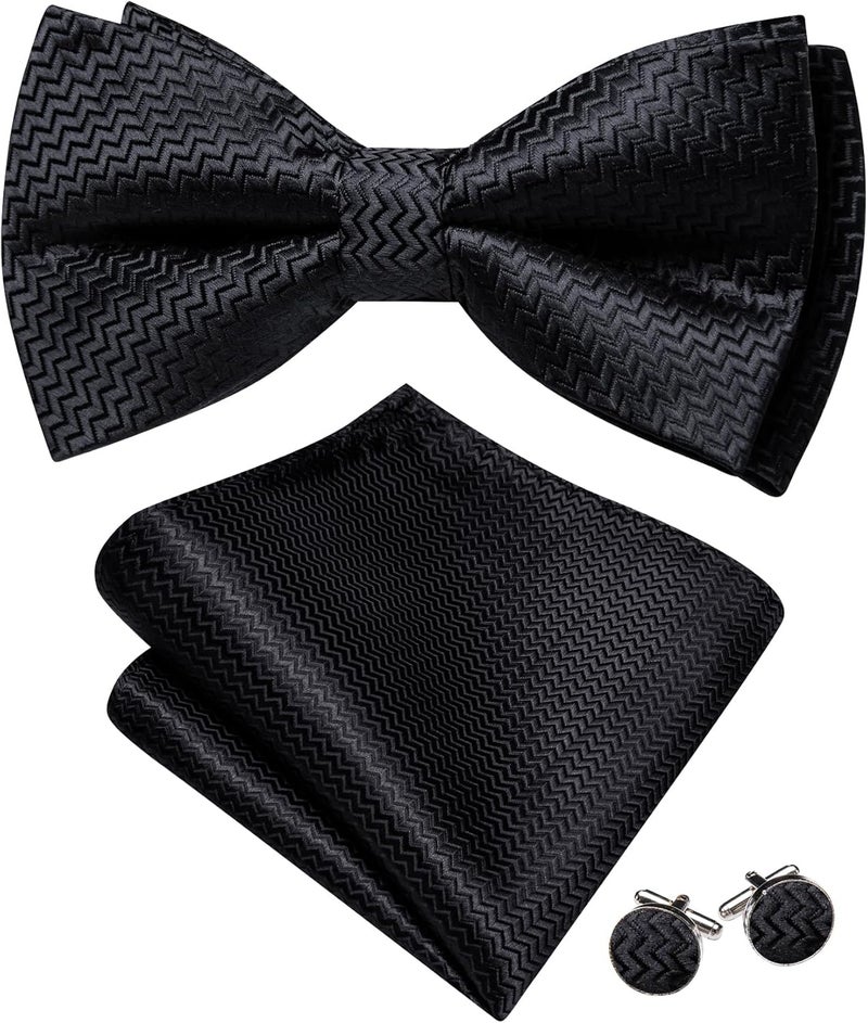 Barry.Wang Store Paisley Striped Bow Tie for Men Silk Pre-Tied Bowtie Pocket Square Cufflinks Set Formal Wedding Party Prom - Image 1