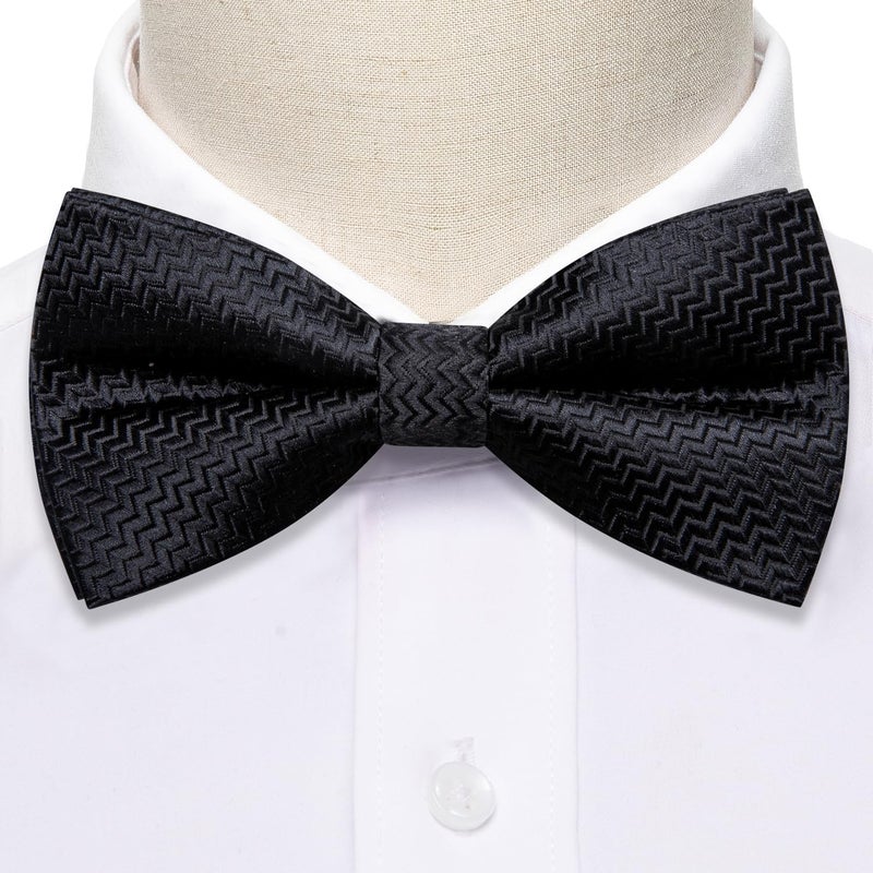 Barry.Wang Store Paisley Striped Bow Tie for Men Silk Pre-Tied Bowtie Pocket Square Cufflinks Set Formal Wedding Party Prom - Image 4