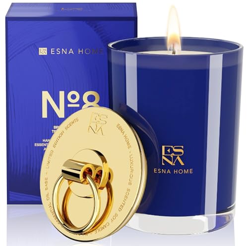 ESNA HOME Scented Aromatherapy Candle Lavender Essential Oil Natural Soy Wax Highly Scented Candles for Home Home Fragrance Teakwood Christmas Gifts for Men Gifts for Boyfriend Holiday Candle 8.8oz 50 Hours - Image 1