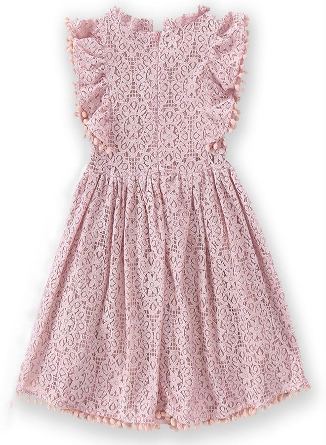 BGFKS Baby Girl Tutu Dress Elegant Lace Pom Pom Flutter Sleeve with Flower Headband Set(Dusty Rose,6 Months) - Image 3