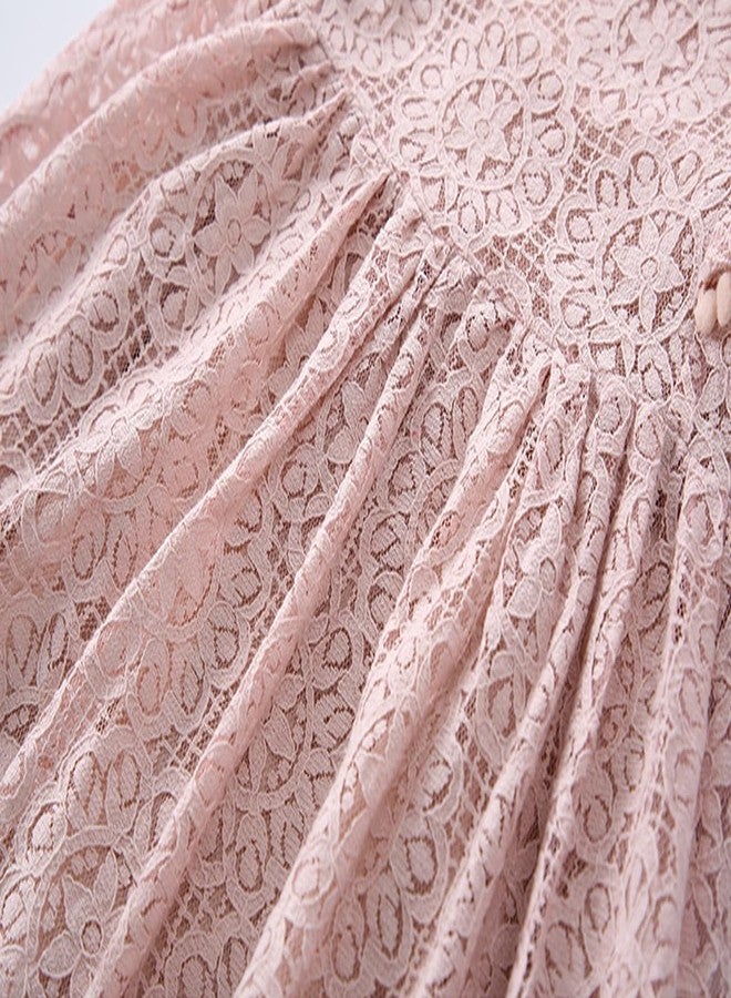 BGFKS Baby Girl Tutu Dress Elegant Lace Pom Pom Flutter Sleeve with Flower Headband Set(Dusty Rose,6 Months) - Image 5