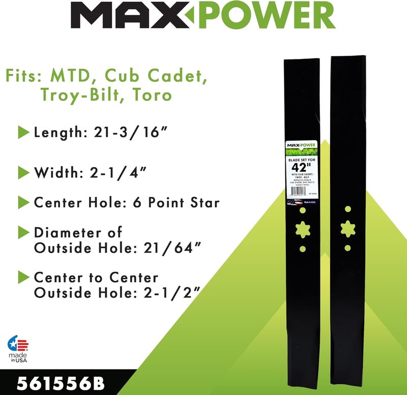 Maxpower 561556B Blade Set for 42" Cut MTD, Cub Cadet, Troy-Bilt Replaces OEM No. 742-04308, 742-04312, 942-04308, 942-04312 - Image 3