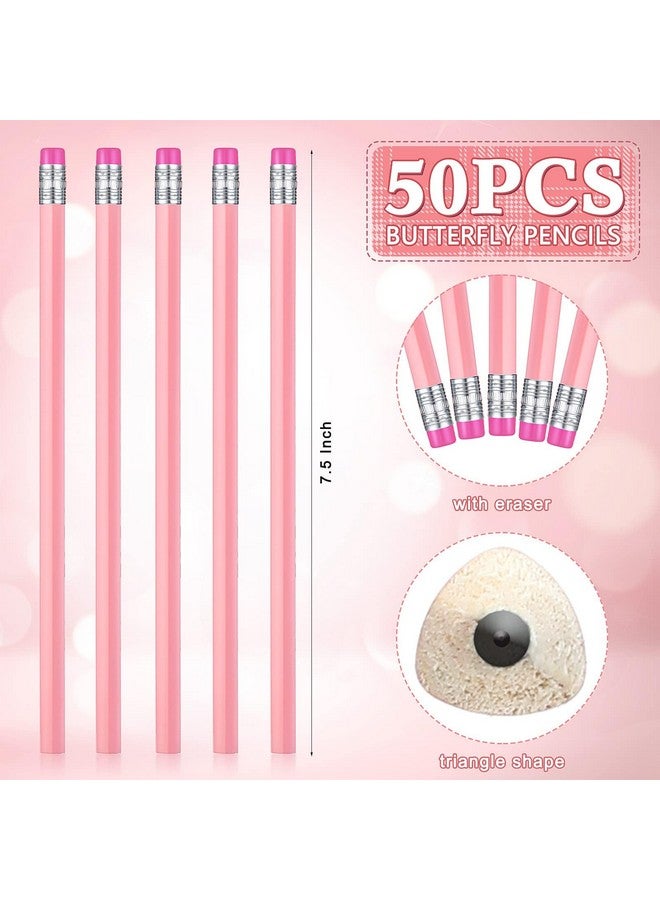 Tinlade 50 Pcs Triangular Grip Pencils Wedding Pencils Hb Graphite Pencil Pack Wood Pencils With Eraser For Back To School Drawing Sketching Bridal Shower Office Supplies(Pink) - Image 2
