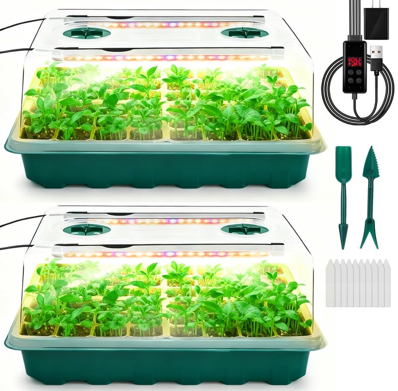 Ryscam Seed Starter Tray with Grow Light, 96-Cell Seed Starter Kit, Seedling Starter Trays with Humidity Domes, Automatic Timer, Adjustable Light Indoor Gardening Plant Germination Trays - Image 1