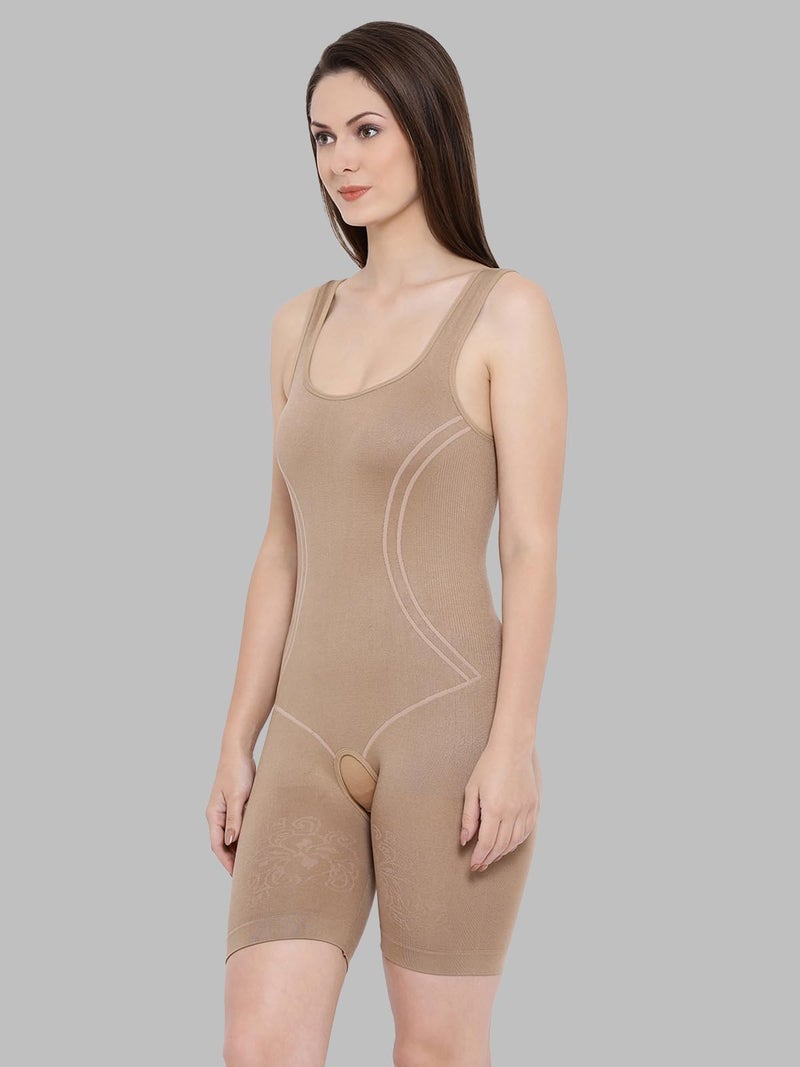 Clovia Women's Laser-Cut No-Panty Lines High Compression Body Suit (SW0002F24_Beige_Medium) - Image 3