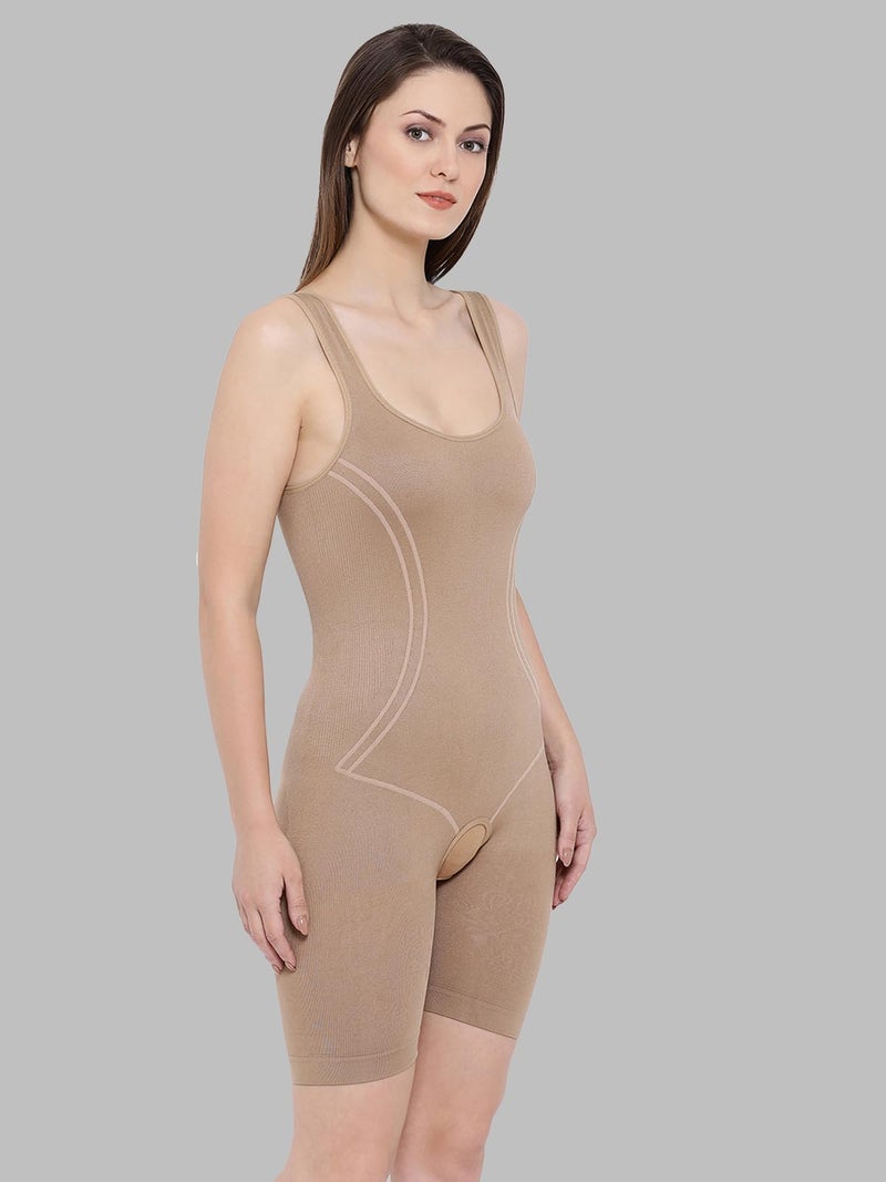 Clovia Women's Laser-Cut No-Panty Lines High Compression Body Suit (SW0002F24_Beige_Medium) - Image 2