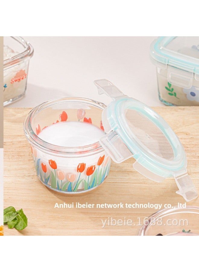 High Borosilicate Glass Lunch Box Baby Food Supplementary Box Freezer Mini Portable Fresh-keeping Bowl Sealed Storage Box-Specifications:Strawberry Sister Square Food Supplement Box  - Image 4